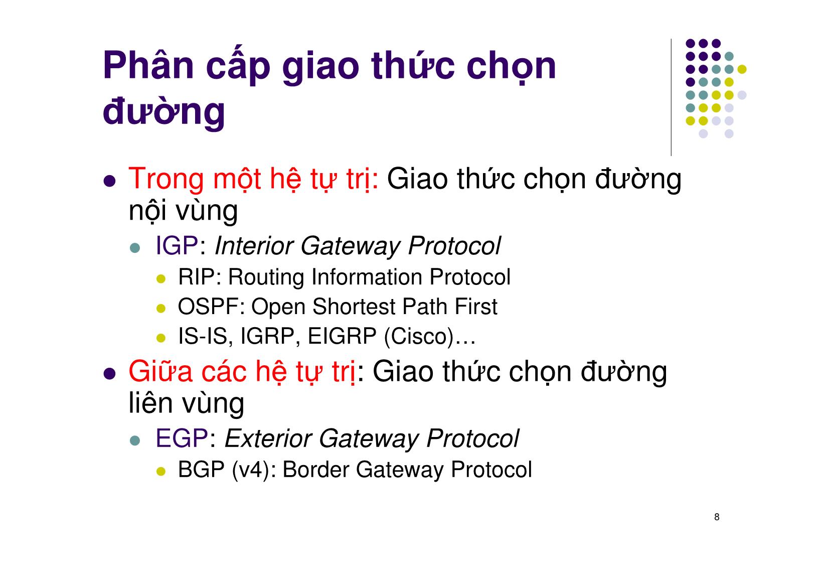 Bài giảng Mạng máy tính - Chương 5: Các giao thức chọn đường - Ngô Hồng Sơn trang 10