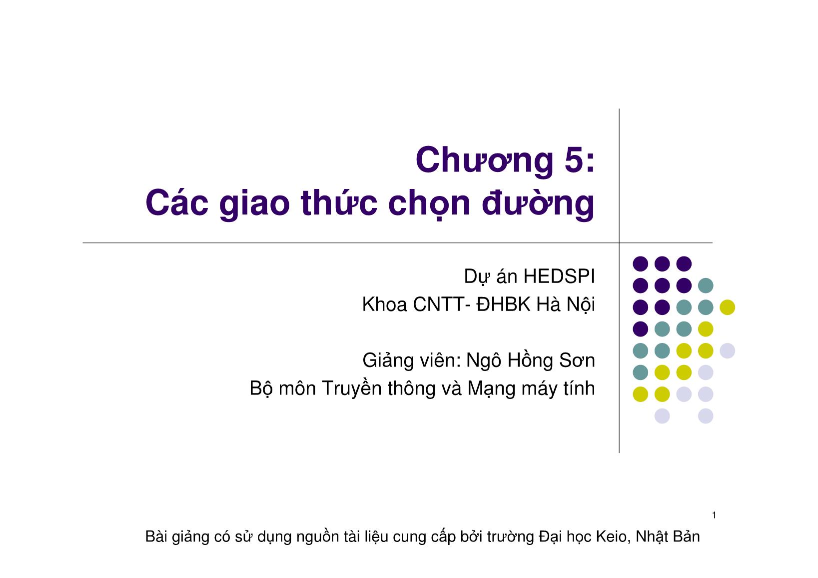 Bài giảng Mạng máy tính - Chương 5: Các giao thức chọn đường - Ngô Hồng Sơn trang 1