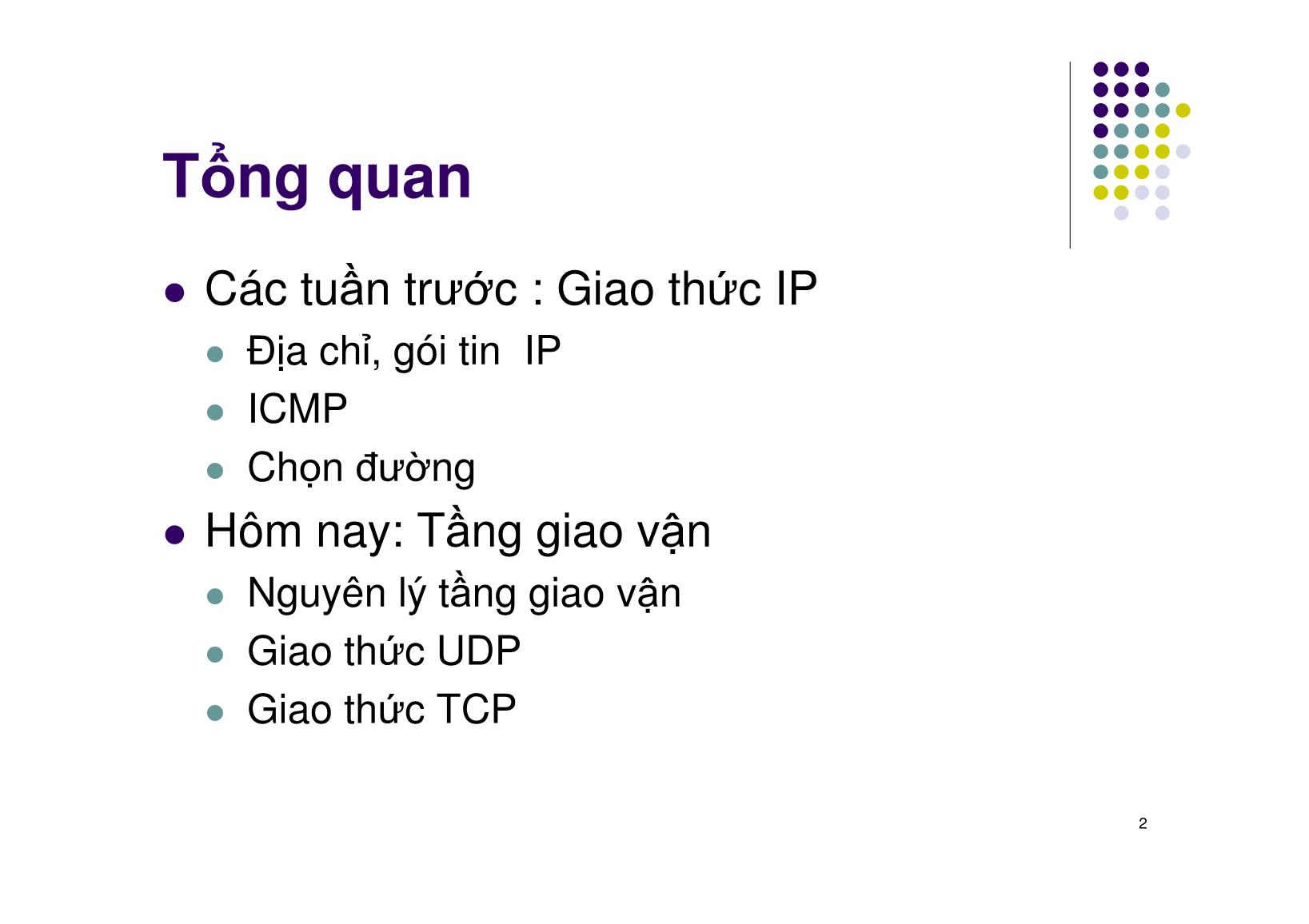 Bài giảng Mạng máy tính - Chương 6: Tầng giao vận - Ngô Hồng Sơn trang 2