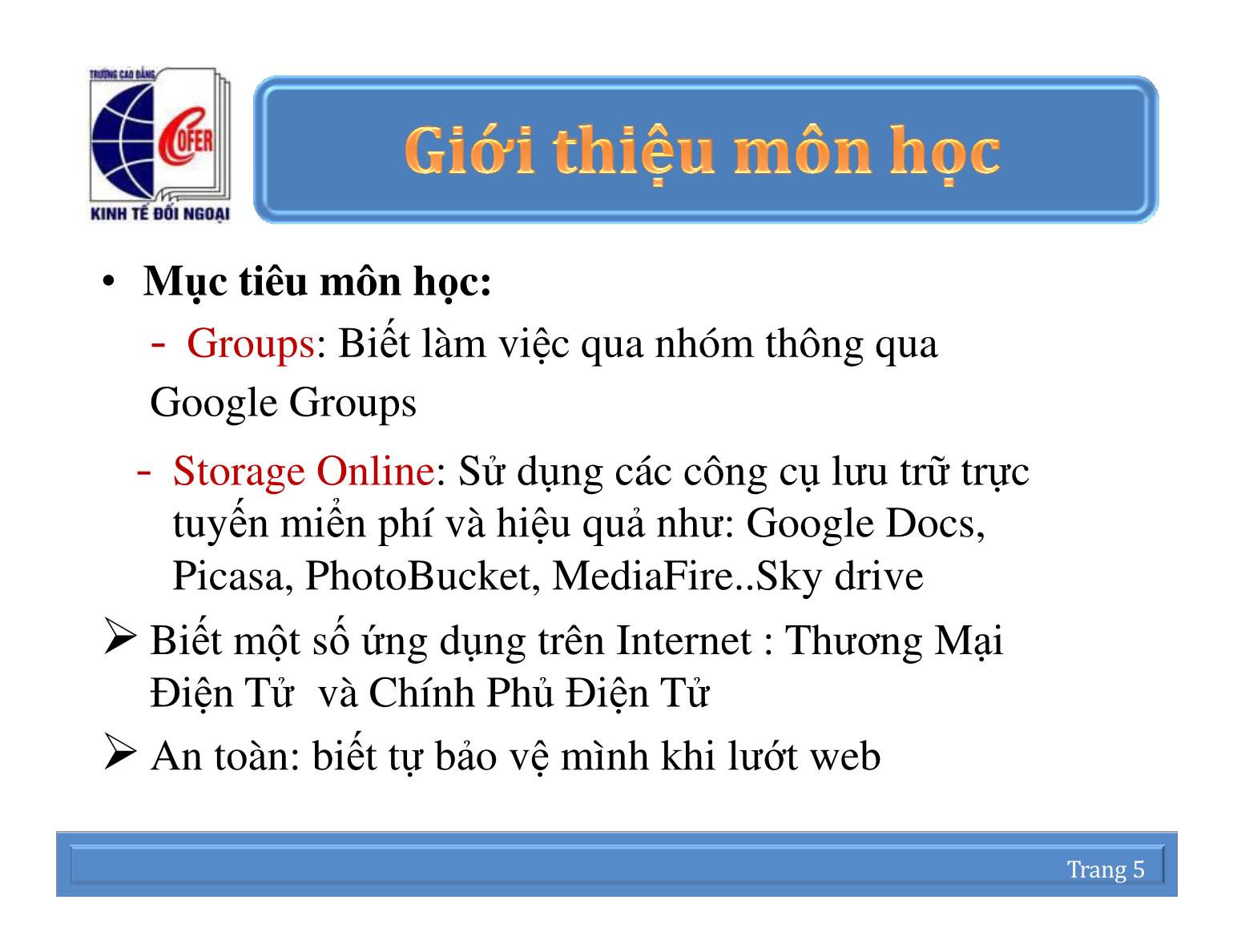 Bài giảng Mạng thông tin quốc tế - Chương 1: Tổng quan về MMT và tìm kiếm thông tin trên mạng Internet - Nguyễn Anh Việt trang 5