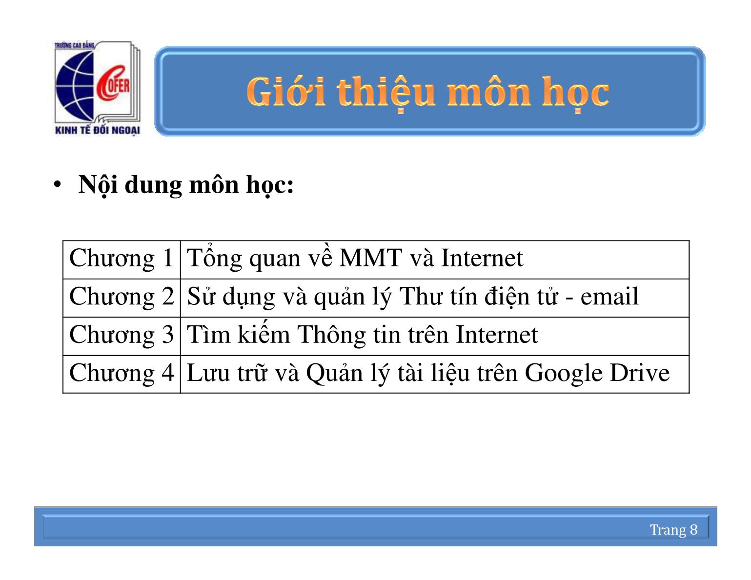 Bài giảng Mạng thông tin quốc tế - Chương 1: Tổng quan về MMT và tìm kiếm thông tin trên mạng Internet - Nguyễn Anh Việt trang 8