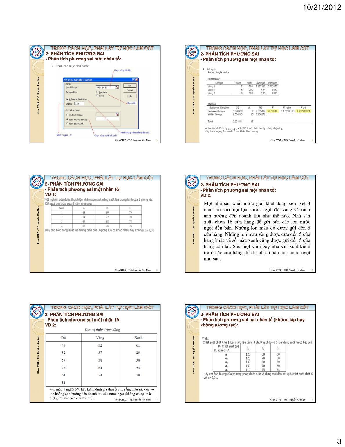 Bài giảng Tin học ứng dụng trong kinh doanh - Chương IV: Thống kê mô tả và phân tích phương sai - Nguyễn Kim Nam trang 3