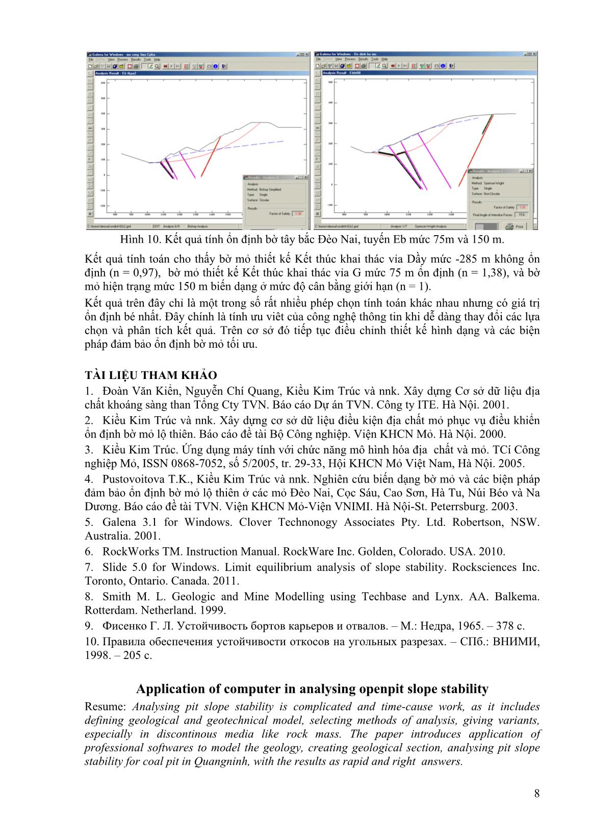 Ứng dụng tin học phân tích tính toán ổn định bờ mỏ lộ thiên trang 8