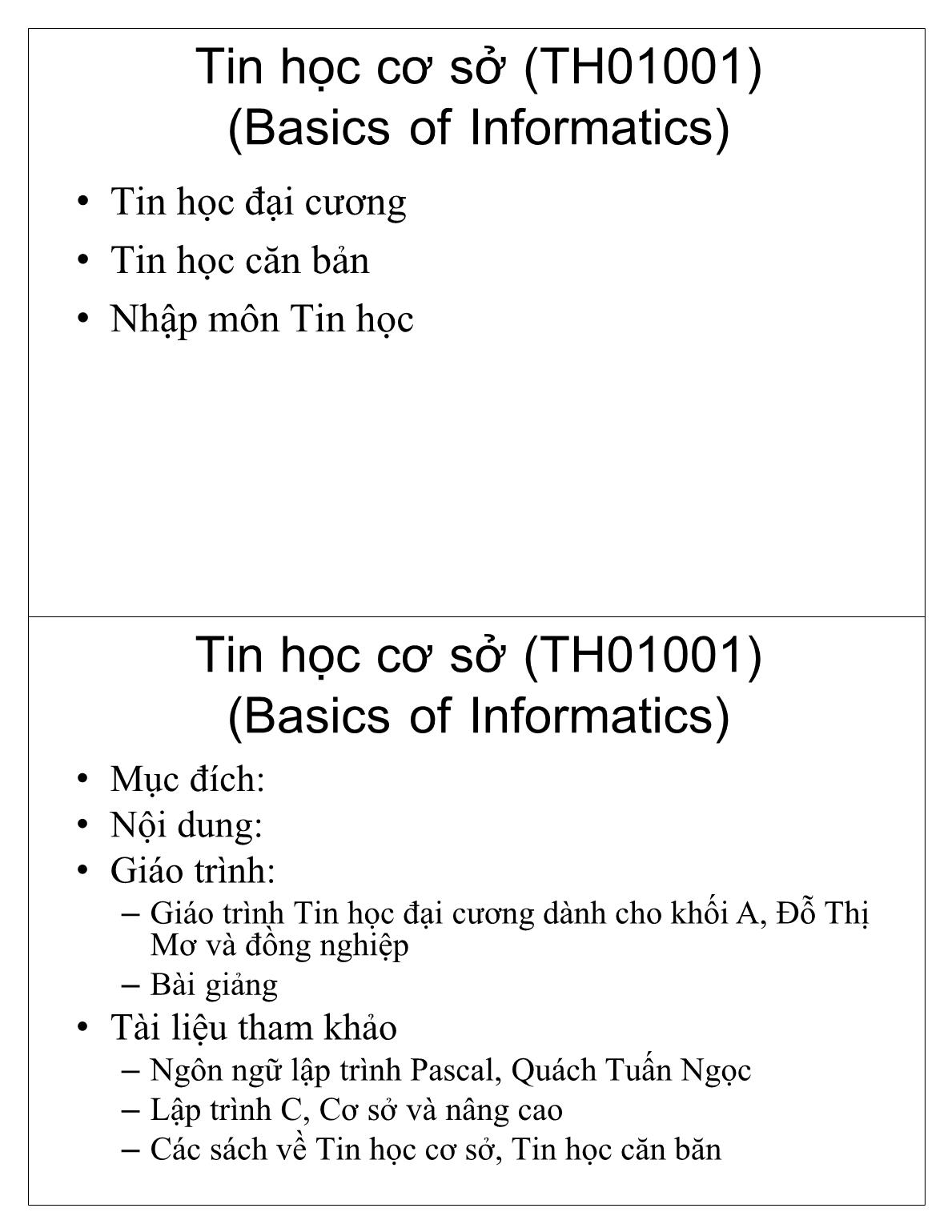 Bài giảng Tin học cơ sở - Chương 1: Giới thiệu chung - Học viện Nông nghiệp Việt Nam trang 1