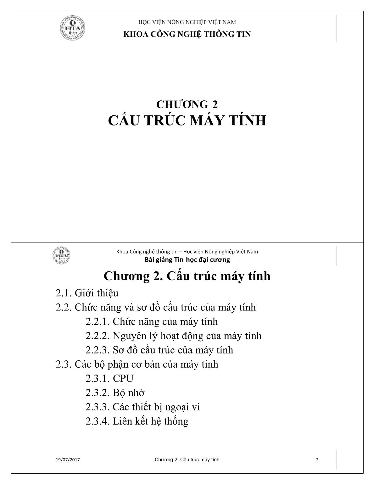 Bài giảng Tin học cơ sở - Chương 2: Cấu trúc máy tính - Học viện Nông nghiệp Việt Nam trang 1