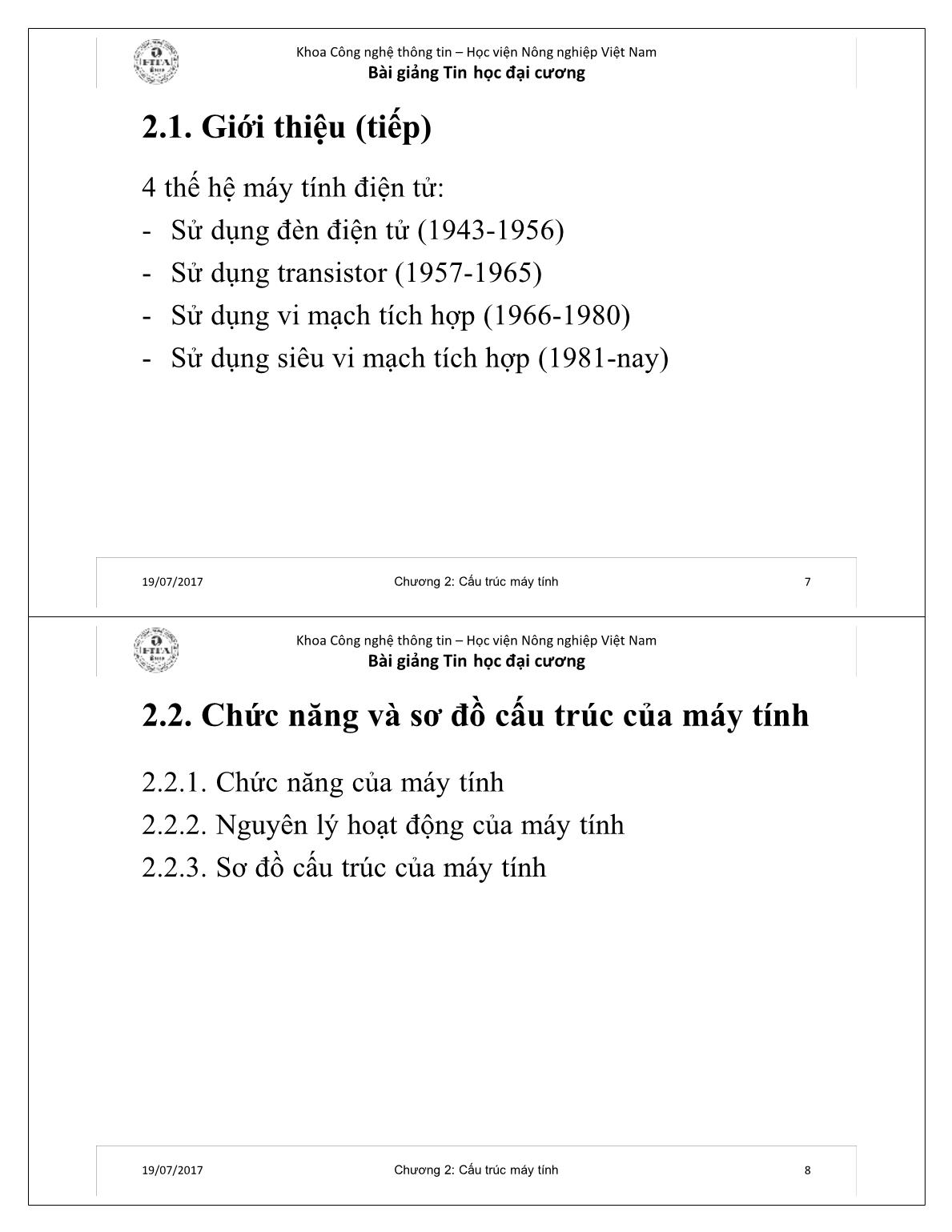 Bài giảng Tin học cơ sở - Chương 2: Cấu trúc máy tính - Học viện Nông nghiệp Việt Nam trang 4