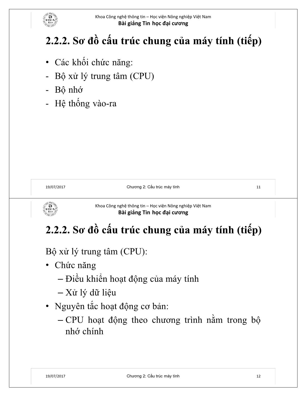 Bài giảng Tin học cơ sở - Chương 2: Cấu trúc máy tính - Học viện Nông nghiệp Việt Nam trang 6