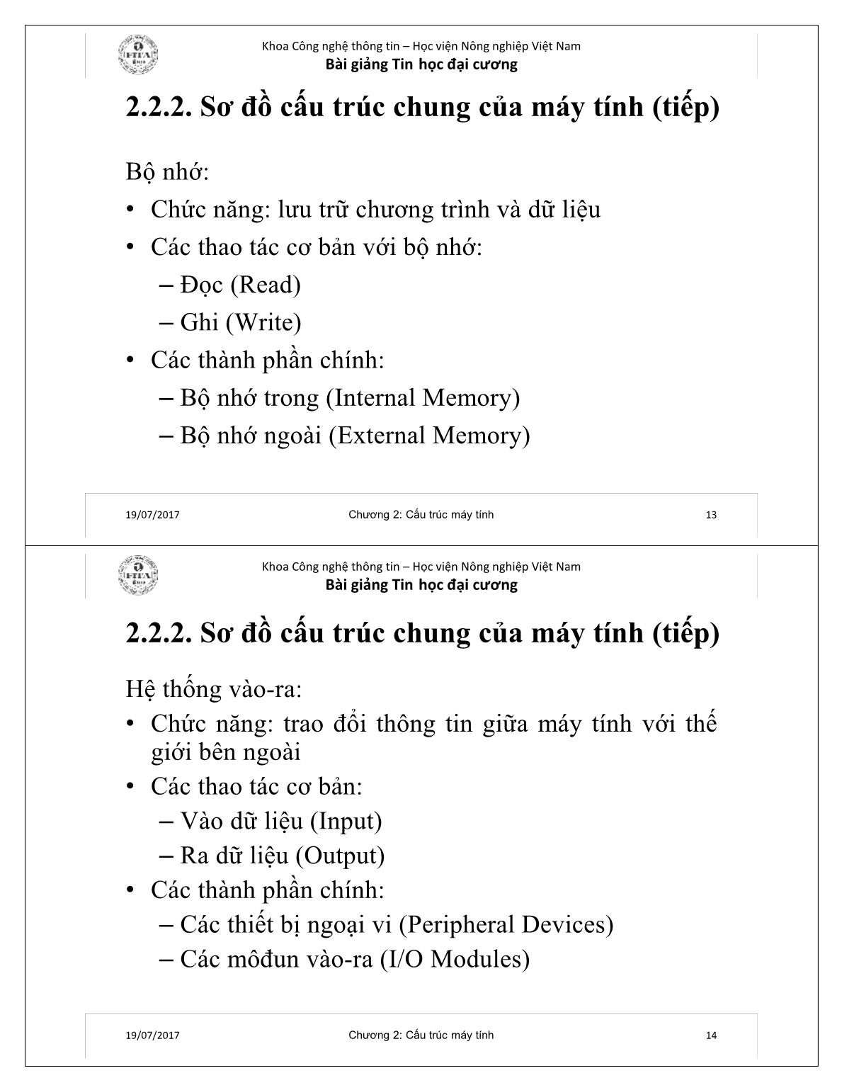 Bài giảng Tin học cơ sở - Chương 2: Cấu trúc máy tính - Học viện Nông nghiệp Việt Nam trang 7