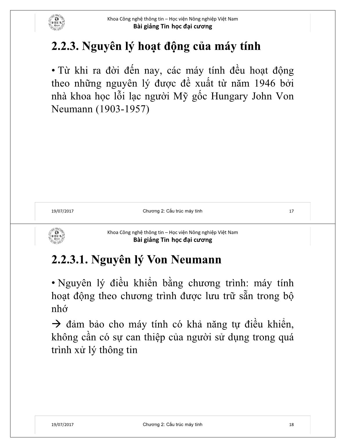 Bài giảng Tin học cơ sở - Chương 2: Cấu trúc máy tính - Học viện Nông nghiệp Việt Nam trang 9