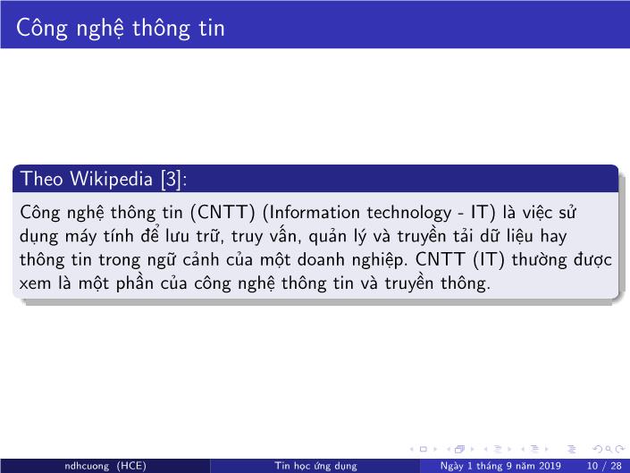 Bài giảng Tin học ứng dụng - Chương 1: Một số khái niệm cơ bản - Năm học 2019-2020 - Nguyễn Đình Hoa Cương trang 10