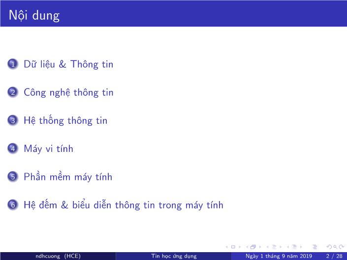 Bài giảng Tin học ứng dụng - Chương 1: Một số khái niệm cơ bản - Năm học 2019-2020 - Nguyễn Đình Hoa Cương trang 2