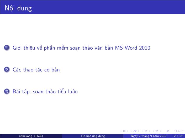 Bài giảng Tin học ứng dụng - Chương 3: Soạn thảo văn bản bằng MS Word - Năm học 2019-2020 - Nguyễn Đình Hoa Cương trang 2