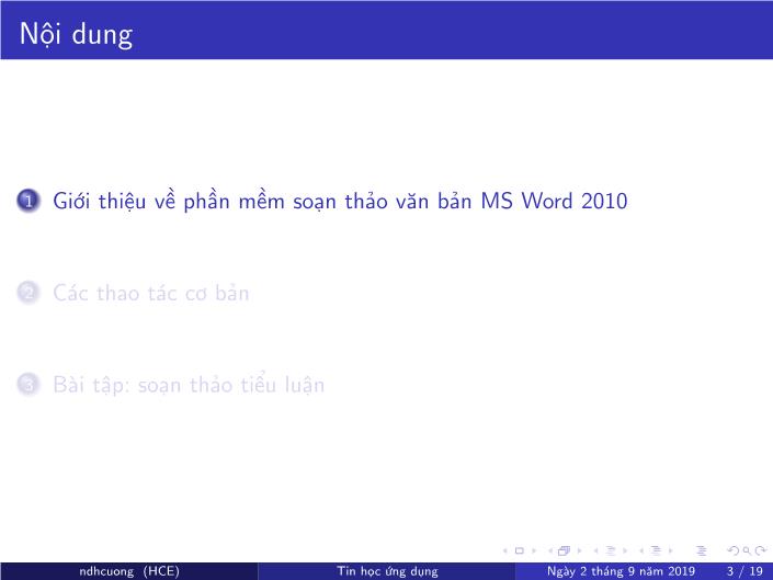 Bài giảng Tin học ứng dụng - Chương 3: Soạn thảo văn bản bằng MS Word - Năm học 2019-2020 - Nguyễn Đình Hoa Cương trang 3