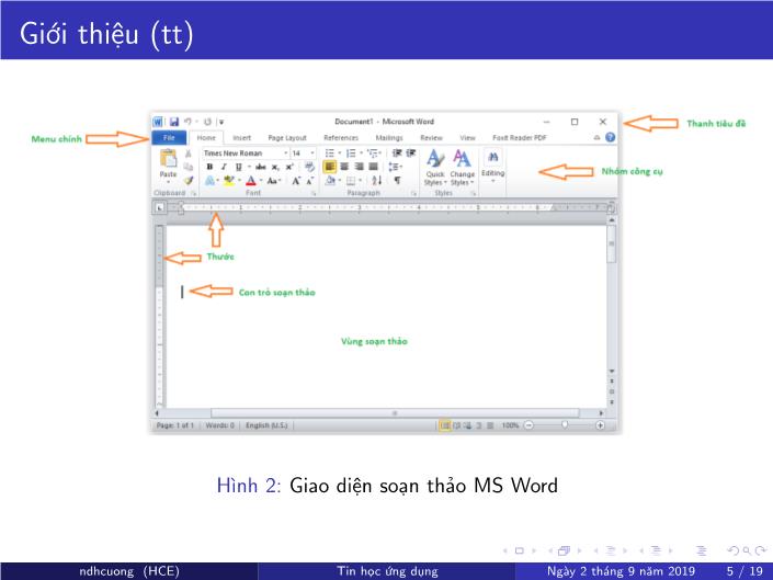 Bài giảng Tin học ứng dụng - Chương 3: Soạn thảo văn bản bằng MS Word - Năm học 2019-2020 - Nguyễn Đình Hoa Cương trang 5