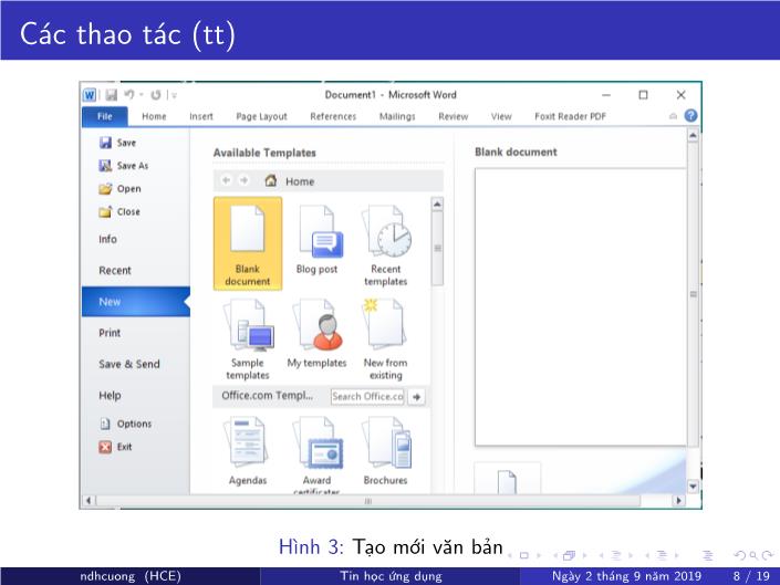 Bài giảng Tin học ứng dụng - Chương 3: Soạn thảo văn bản bằng MS Word - Năm học 2019-2020 - Nguyễn Đình Hoa Cương trang 8