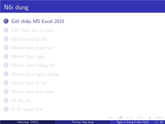 Bài giảng Tin học ứng dụng - Chương 4: Bảng tính MS Excel - Năm học 2019-2020 - Nguyễn Đình Hoa Cương trang 3