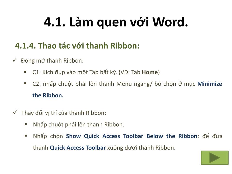 Bài giảng Tin 1 - Chương 4: Hệ soạn thảo văn bản Word - Trưởng Đại học Kinh doanh và Công nghệ Hà Nội trang 8