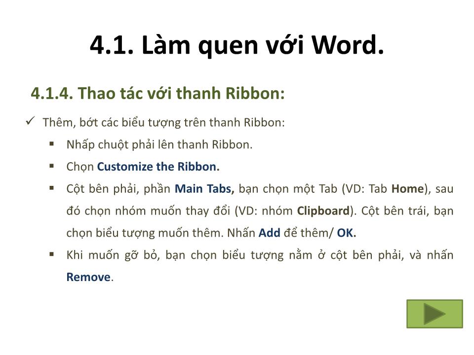 Bài giảng Tin 1 - Chương 4: Hệ soạn thảo văn bản Word - Trưởng Đại học Kinh doanh và Công nghệ Hà Nội trang 9