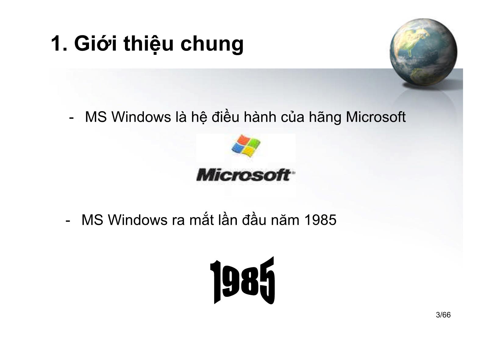 Bài giảng Tin học ứng dụng - Chương I: Hệ điều hành Windows XP - Hà Văn Sang trang 3