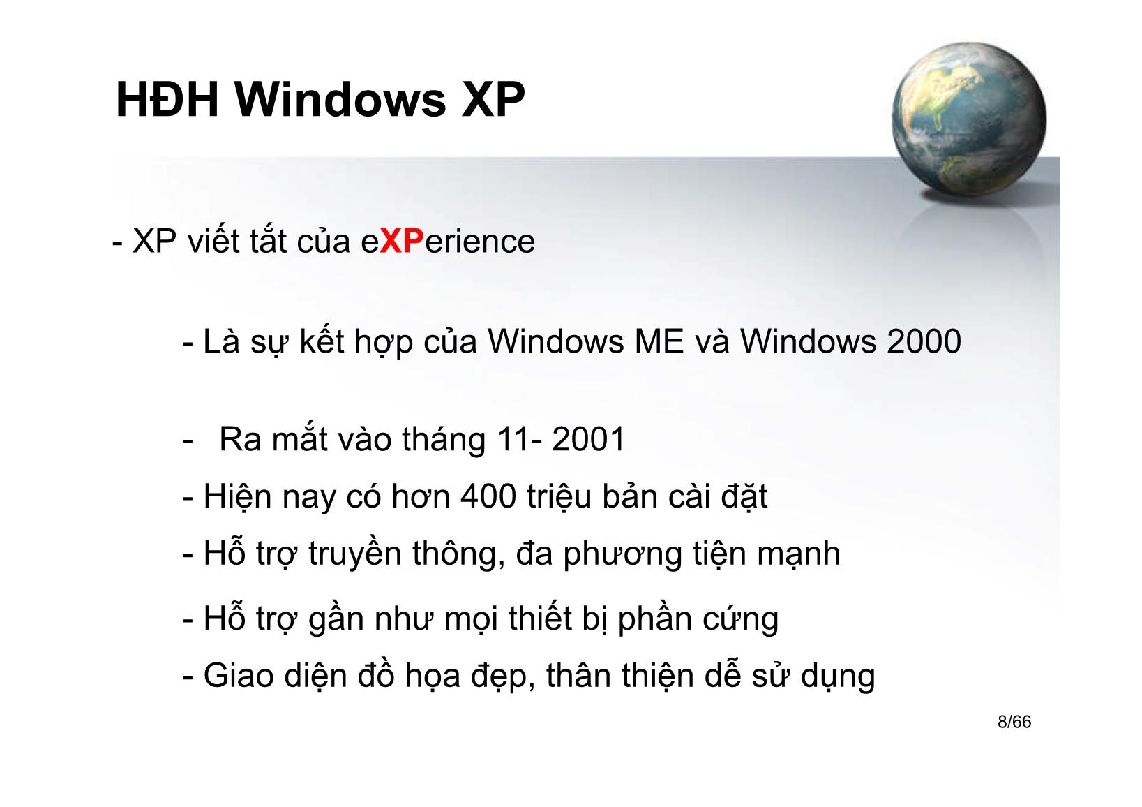 Bài giảng Tin học ứng dụng - Chương I: Hệ điều hành Windows XP - Hà Văn Sang trang 8