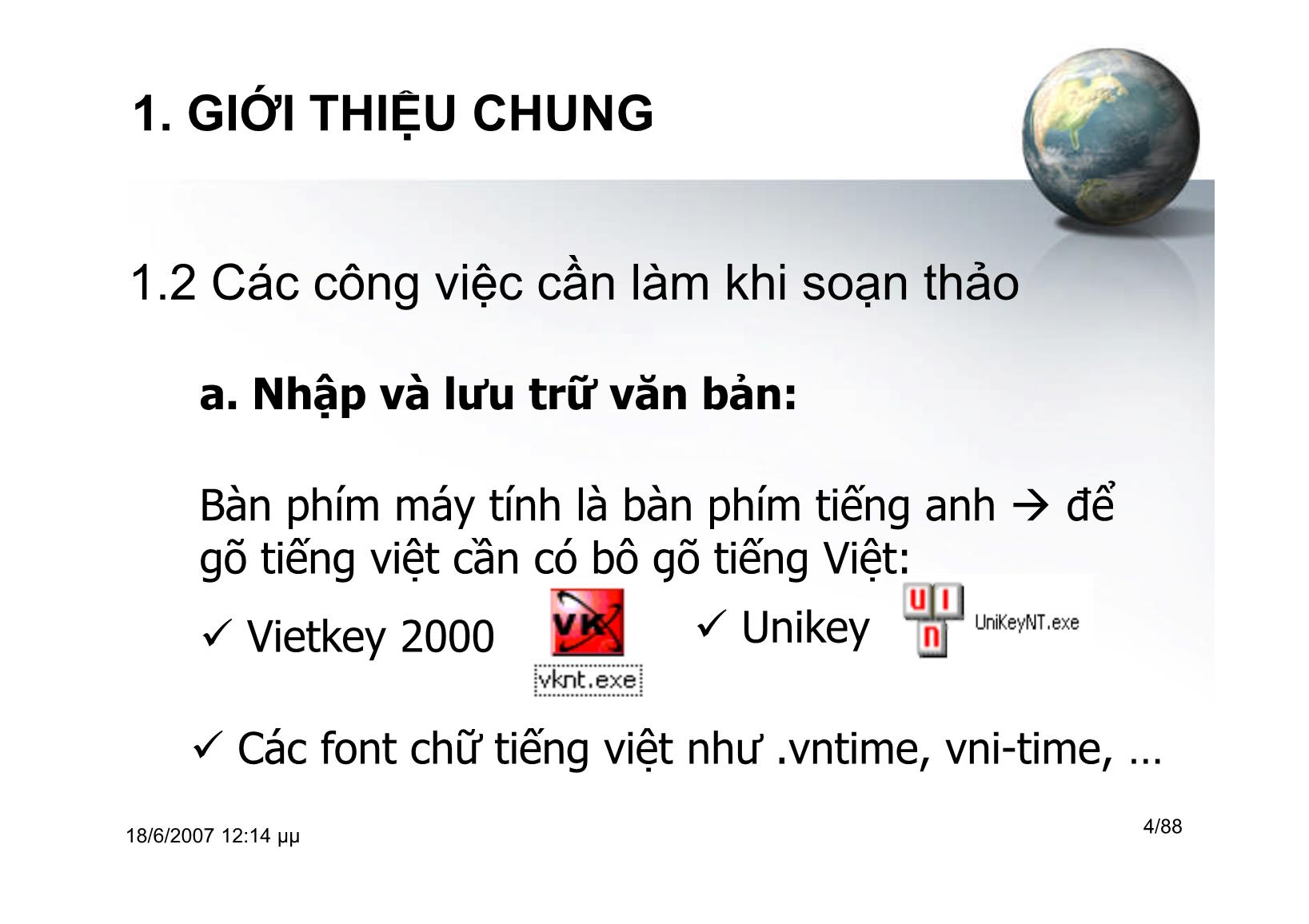 Bài giảng Tin học ứng dụng - Chương II: Soạn thảo văn bản - Hà Văn Sang trang 4