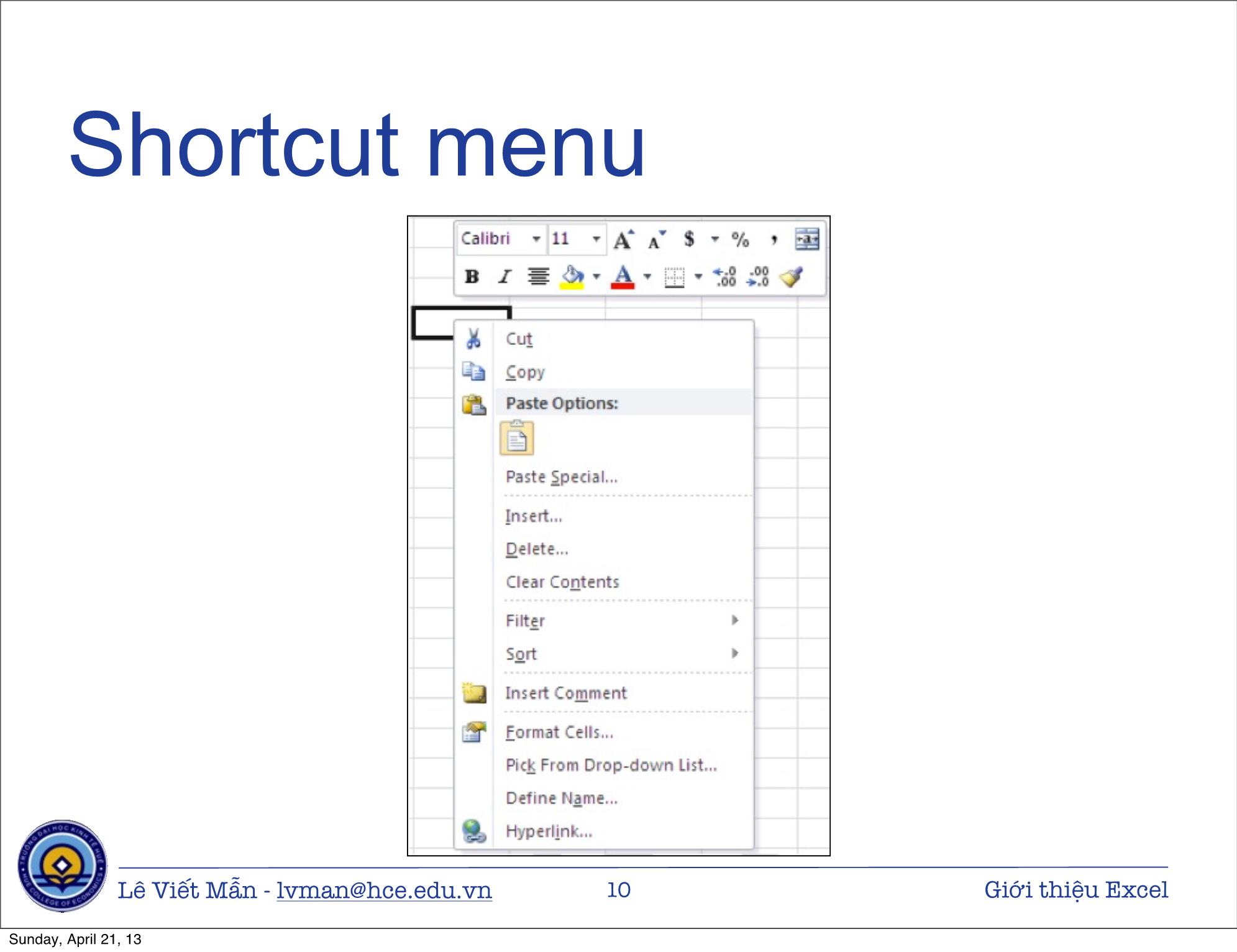 Bài giảng Tin học ứng dụng nâng cao - Bài: Giới thiệu bảng tính điện tử Excel - Lê Viết Mẫn trang 10