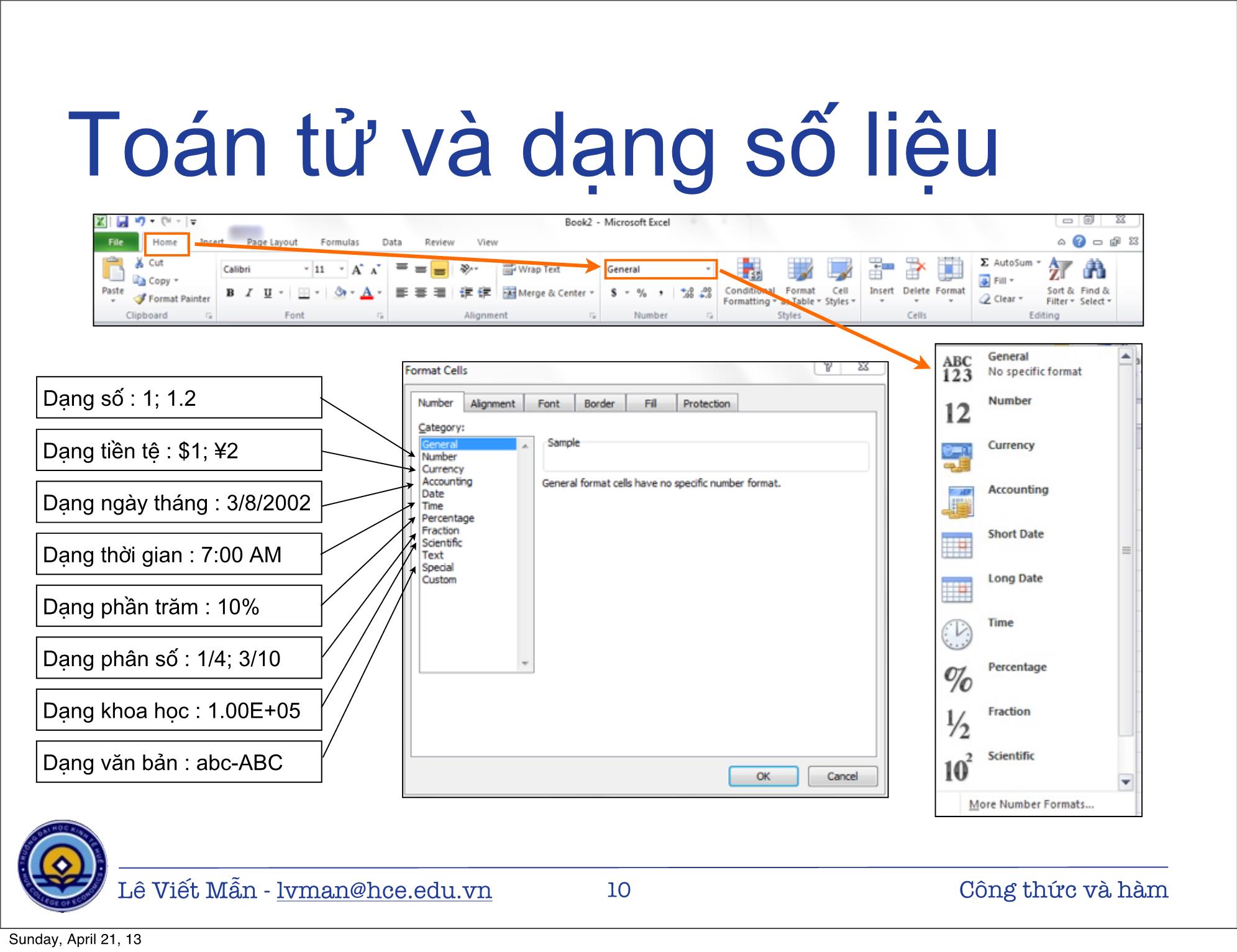 Bài giảng Tin học ứng dụng nâng cao - Bài: Công thức và hàm - Lê Viết Mẫn trang 10