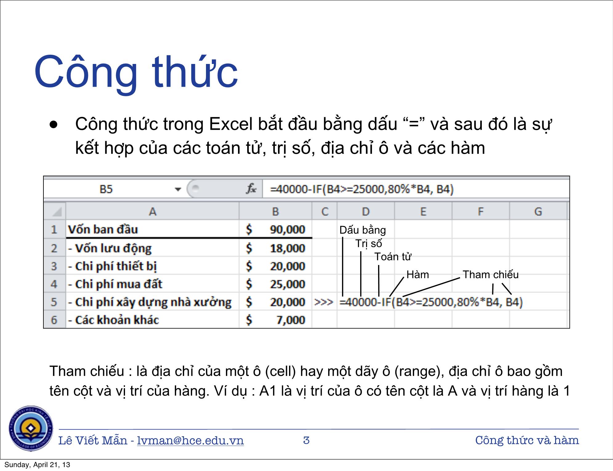 Bài giảng Tin học ứng dụng nâng cao - Bài: Công thức và hàm - Lê Viết Mẫn trang 3