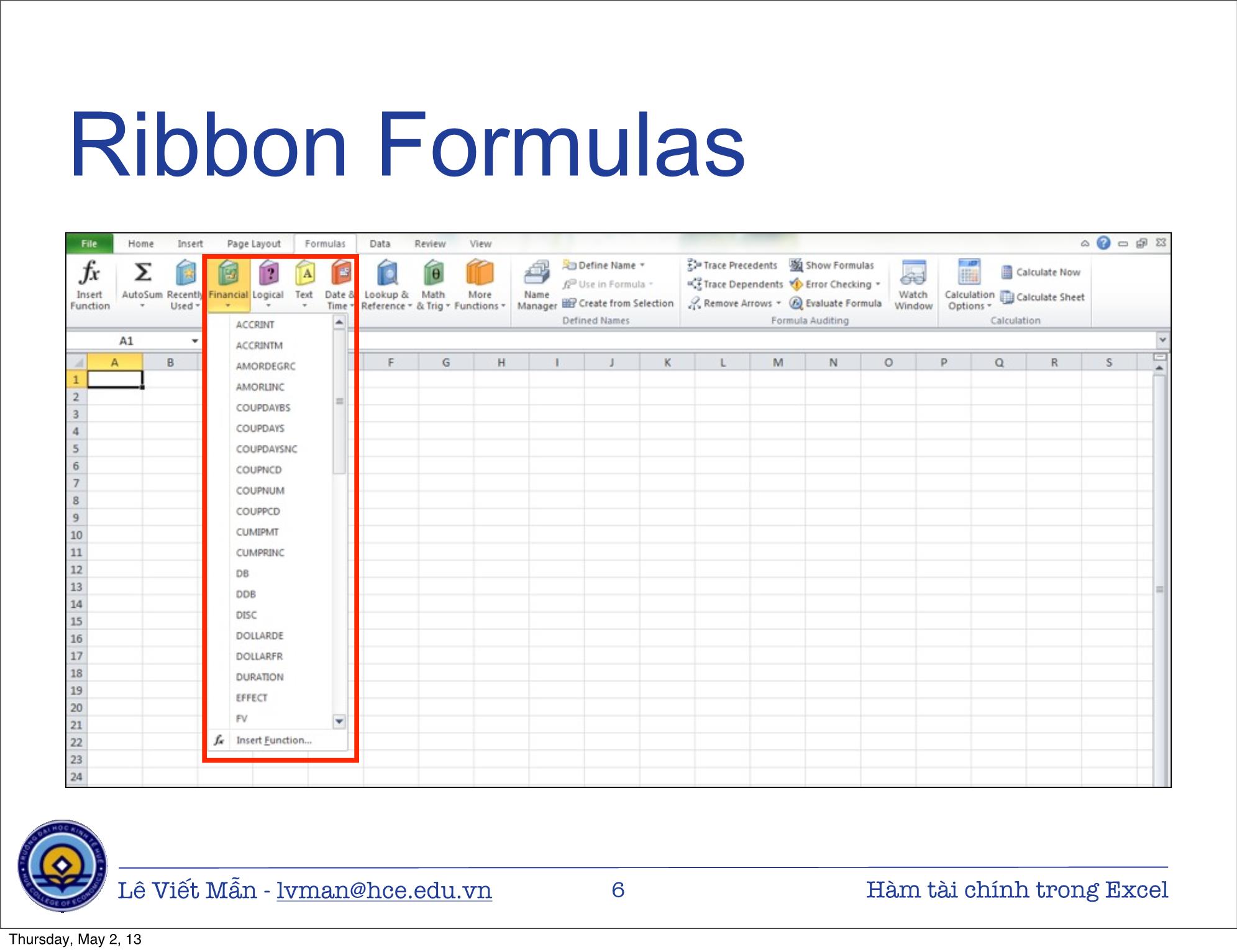 Bài giảng Tin học ứng dụng nâng cao - Bài: Hàm tài chính trong Excel - Lê Viết Mẫn trang 6