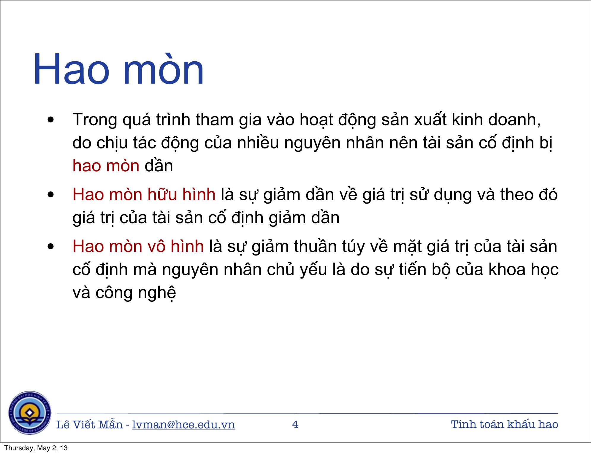 Bài giảng Tin học ứng dụng nâng cao - Bài: Tính toán khấu hao tài sản cố định - Lê Viết Mẫn trang 4