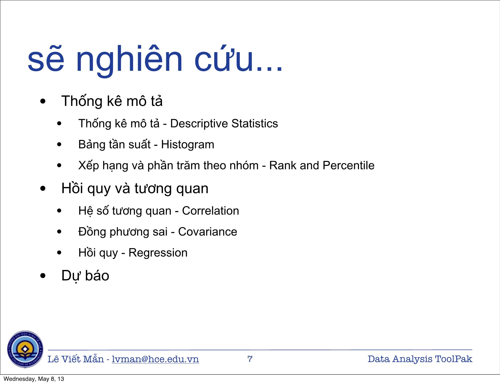 Bài giảng Tin học ứng dụng nâng cao - Bài: Công cụ phân tích số liệu - Lê Viết Mẫn trang 7