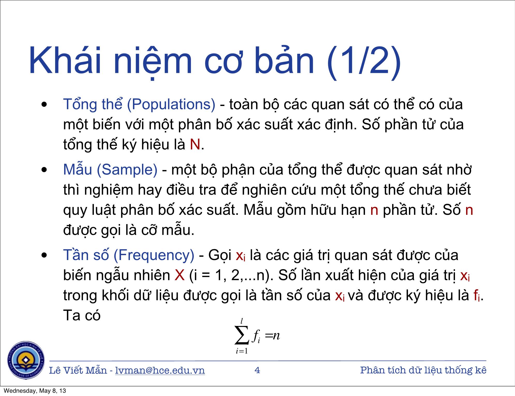 Bài giảng Tin học ứng dụng nâng cao - Bài: Phân tích dữ liệu thống kê - Lê Viết Mẫn trang 4