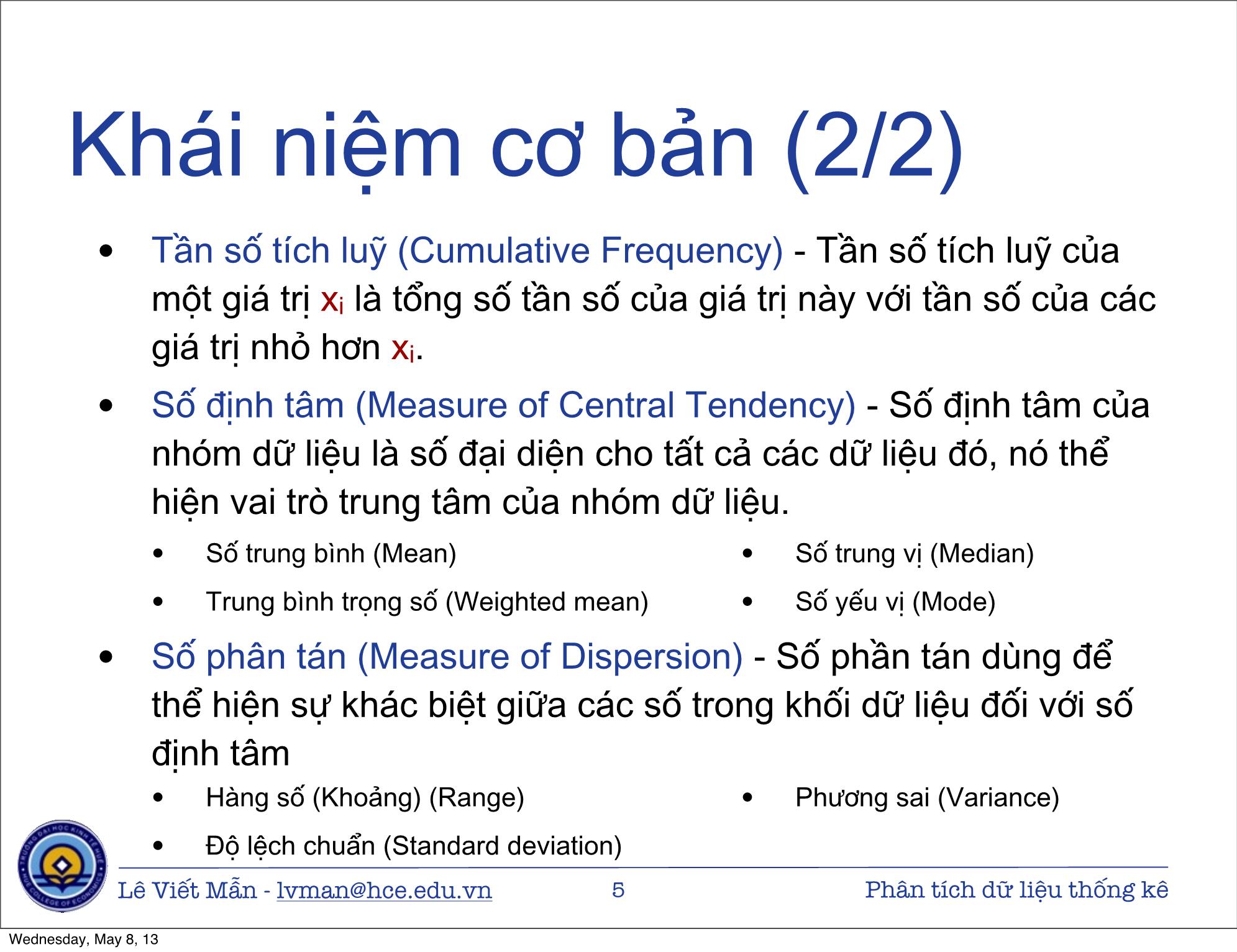 Bài giảng Tin học ứng dụng nâng cao - Bài: Phân tích dữ liệu thống kê - Lê Viết Mẫn trang 5