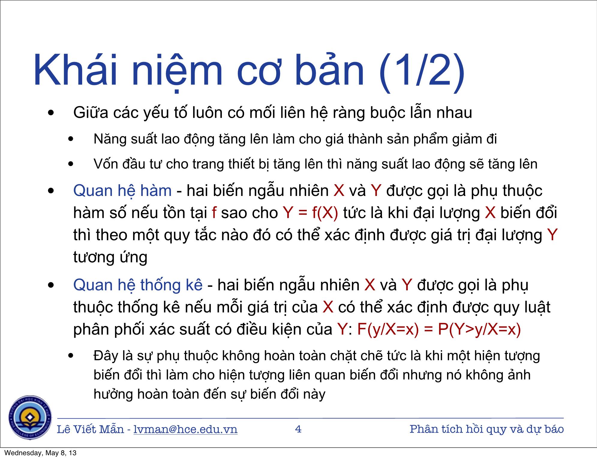 Bài giảng Tin học ứng dụng nâng cao - Bài: Phân tích hồi quy tương quan và dự báo kinh tế - Lê Viết Mẫn trang 4