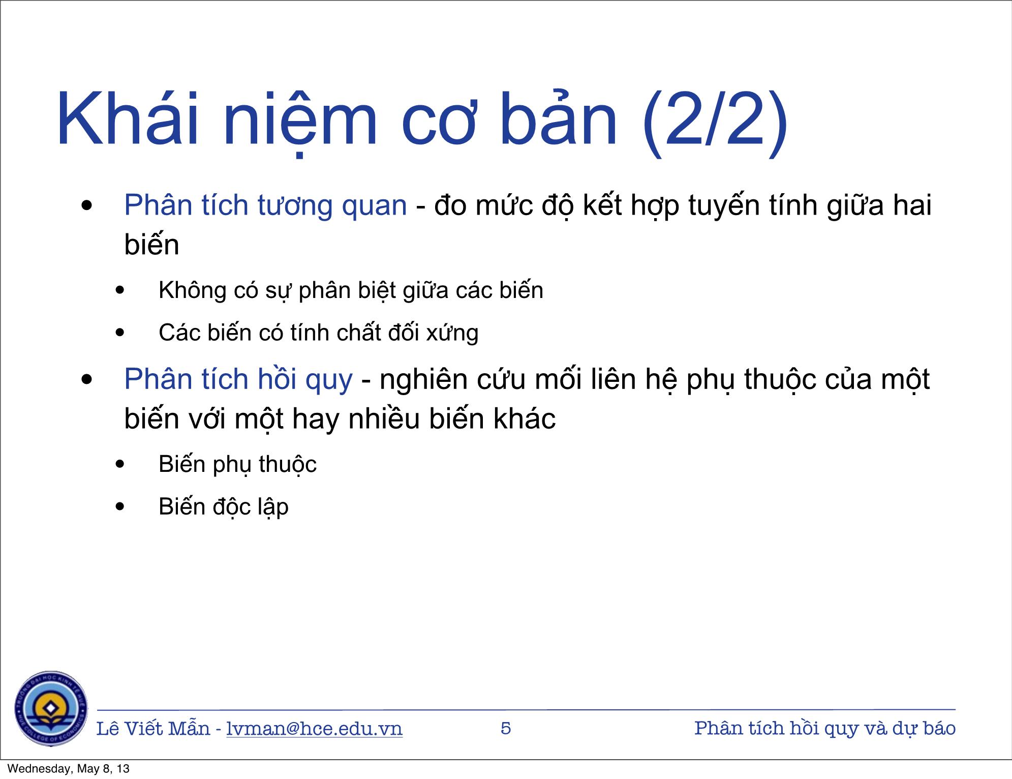 Bài giảng Tin học ứng dụng nâng cao - Bài: Phân tích hồi quy tương quan và dự báo kinh tế - Lê Viết Mẫn trang 5