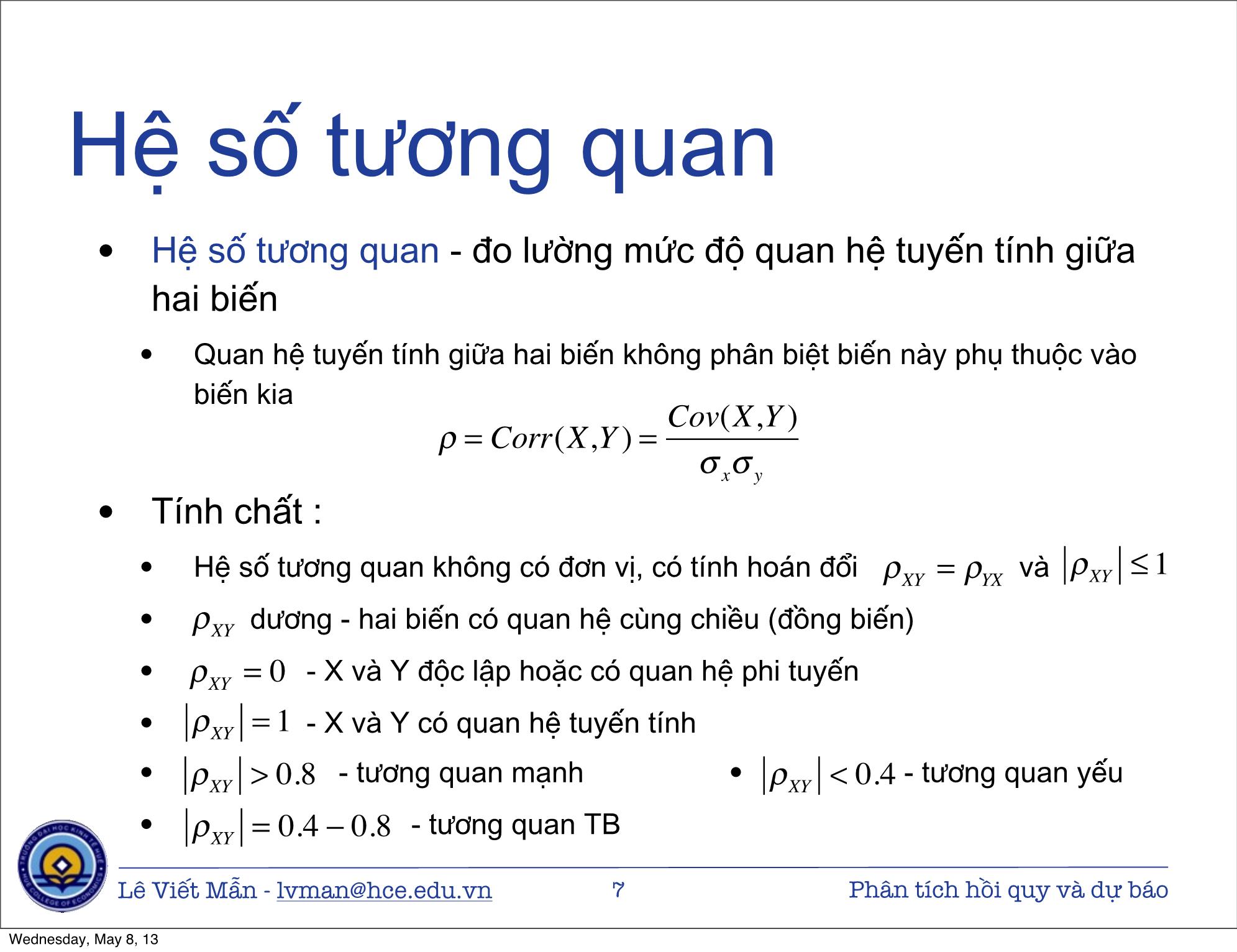 Bài giảng Tin học ứng dụng nâng cao - Bài: Phân tích hồi quy tương quan và dự báo kinh tế - Lê Viết Mẫn trang 7