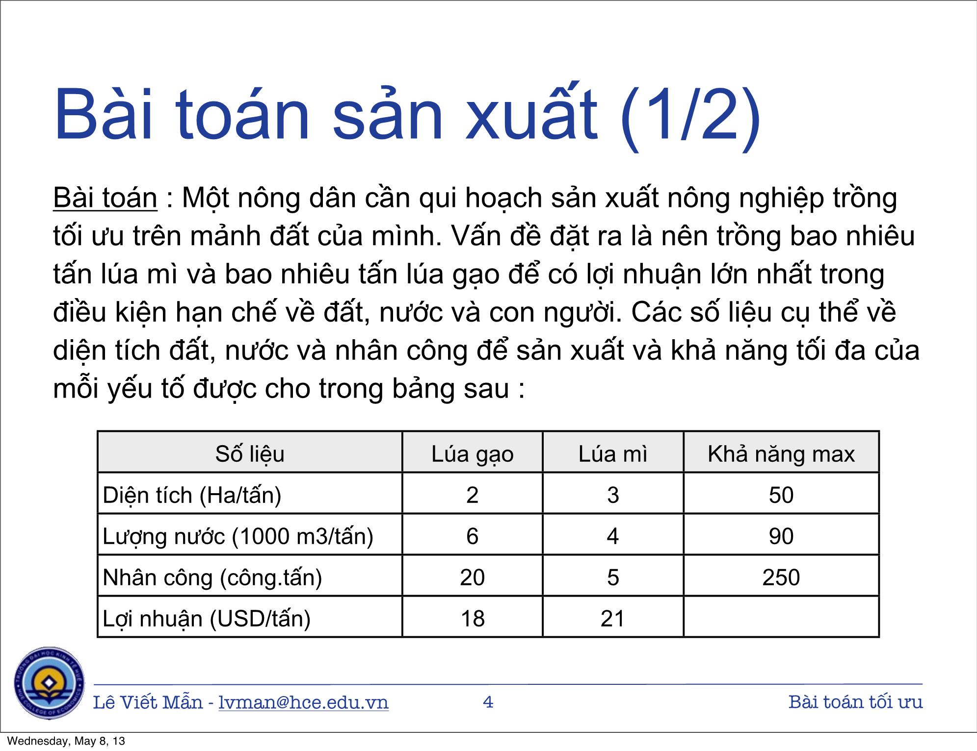 Bài giảng Tin học ứng dụng nâng cao - Bài: Bài toán tối ưu - Lê Viết Mẫn trang 4