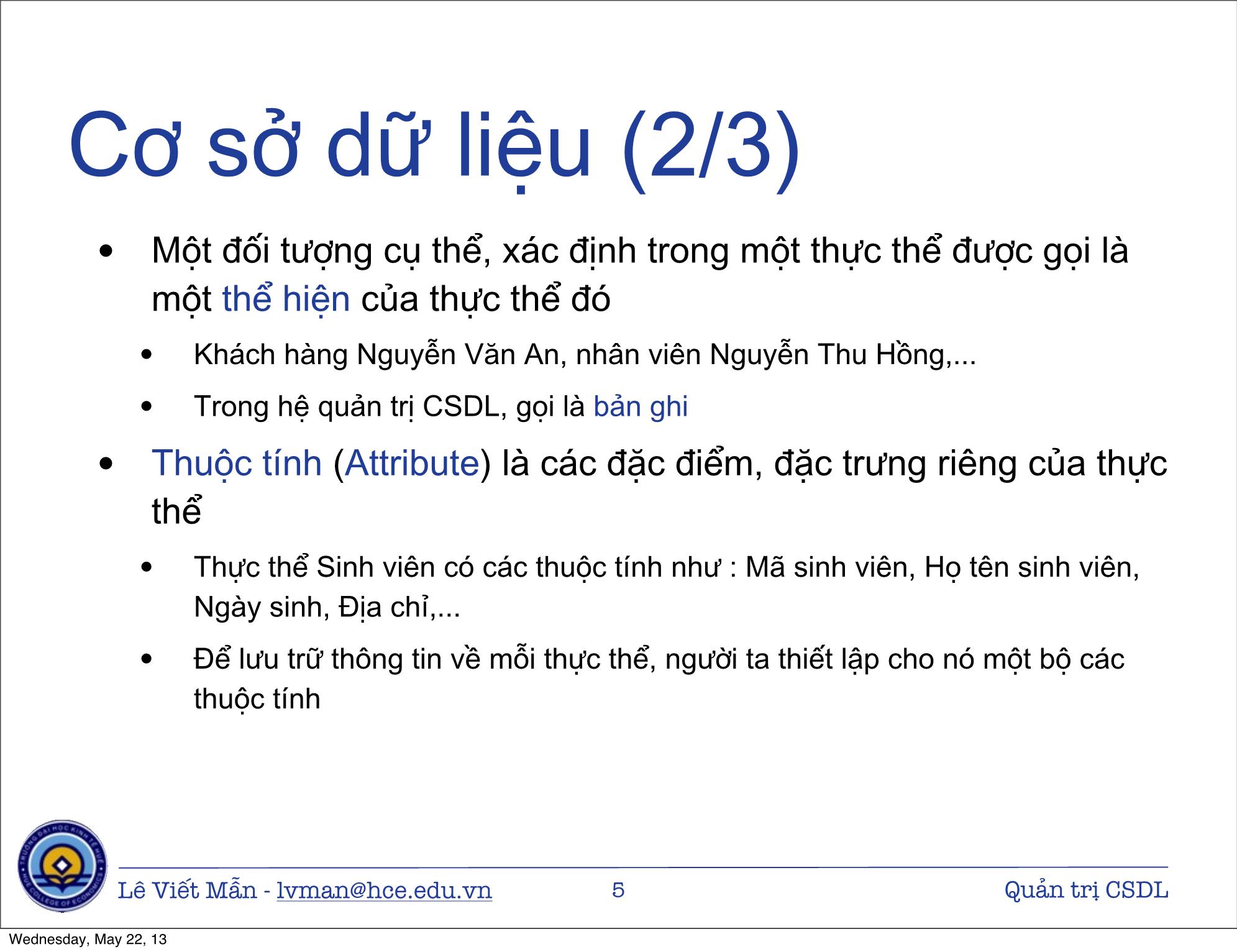 Bài giảng Tin học ứng dụng nâng cao - Bài: Quản trị Cơ sở dữ liệu trong Excel - Lê Viết Mẫn trang 5