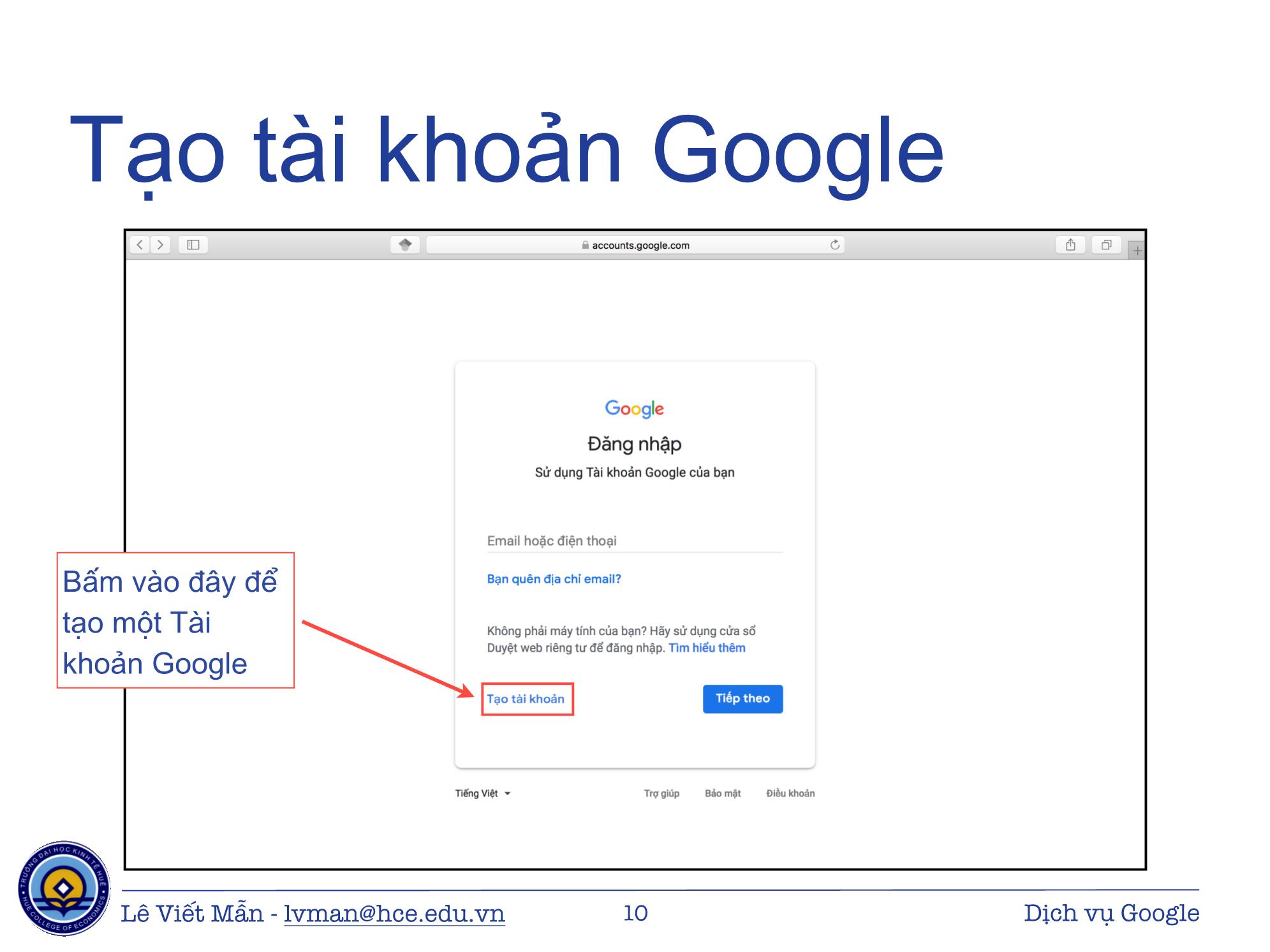 Bài giảng Tin học ứng dụng nâng cao - Bài: Các dịch vụ của Google - Lê Viết Mẫn trang 10