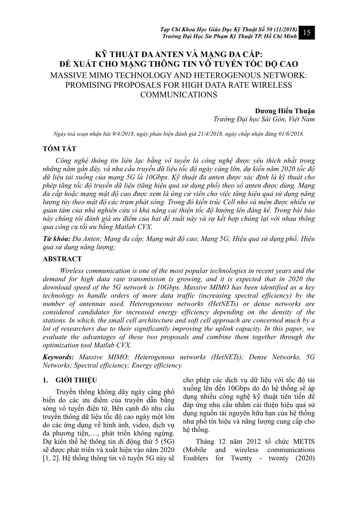 Kỹ thuật đa Anten và mạng đa cấp: Đề xuất cho mạng thông tin vô tuyến tốc độ cao trang 1