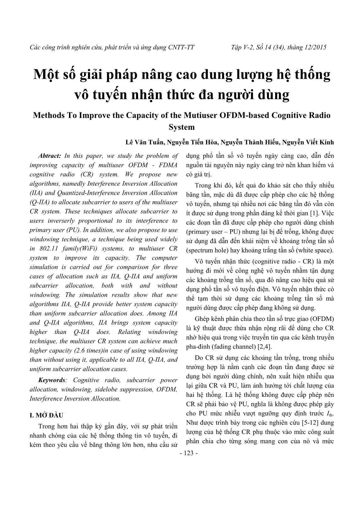 Một số giải pháp nâng cao dung lượng hệ thống vô tuyến nhận thức đa người dùng trang 1