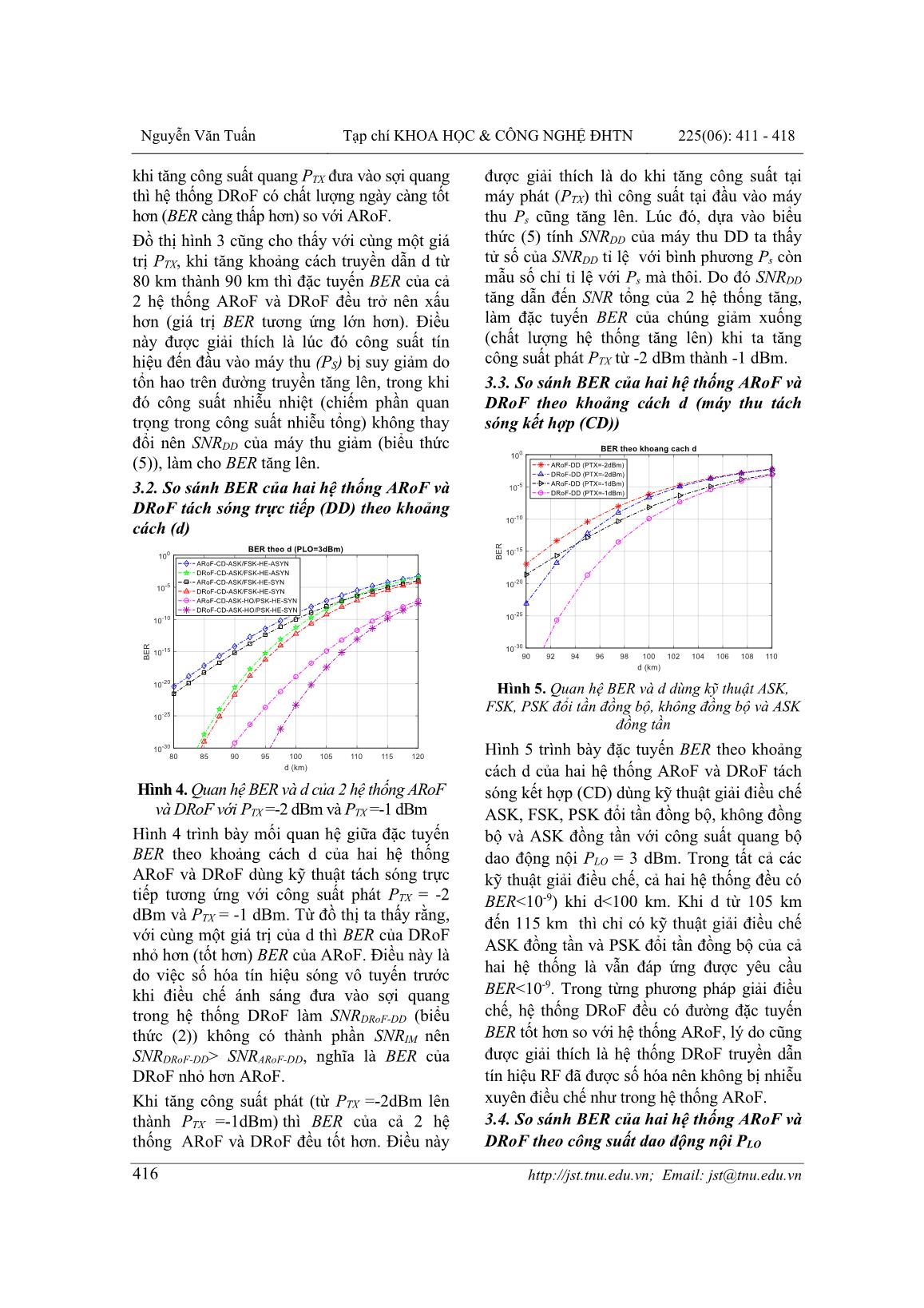Khảo sát hiệu năng (BER, SNR) của hệ thống truyền dẫn quang-vô tuyến tương tự (ARoF) và số (DRoF) trang 6