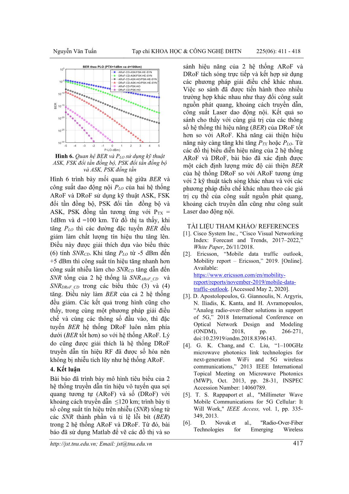 Khảo sát hiệu năng (BER, SNR) của hệ thống truyền dẫn quang-vô tuyến tương tự (ARoF) và số (DRoF) trang 7