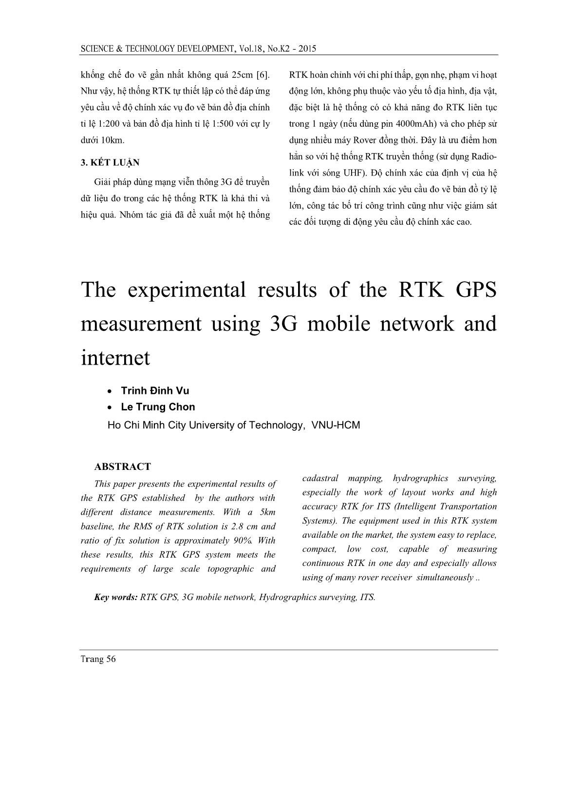 Một số kết quả thực nghiệm của hệ thống định vị GPS RTK sử dụng mạng lưới viễn thông di động 3G và Internet trang 9
