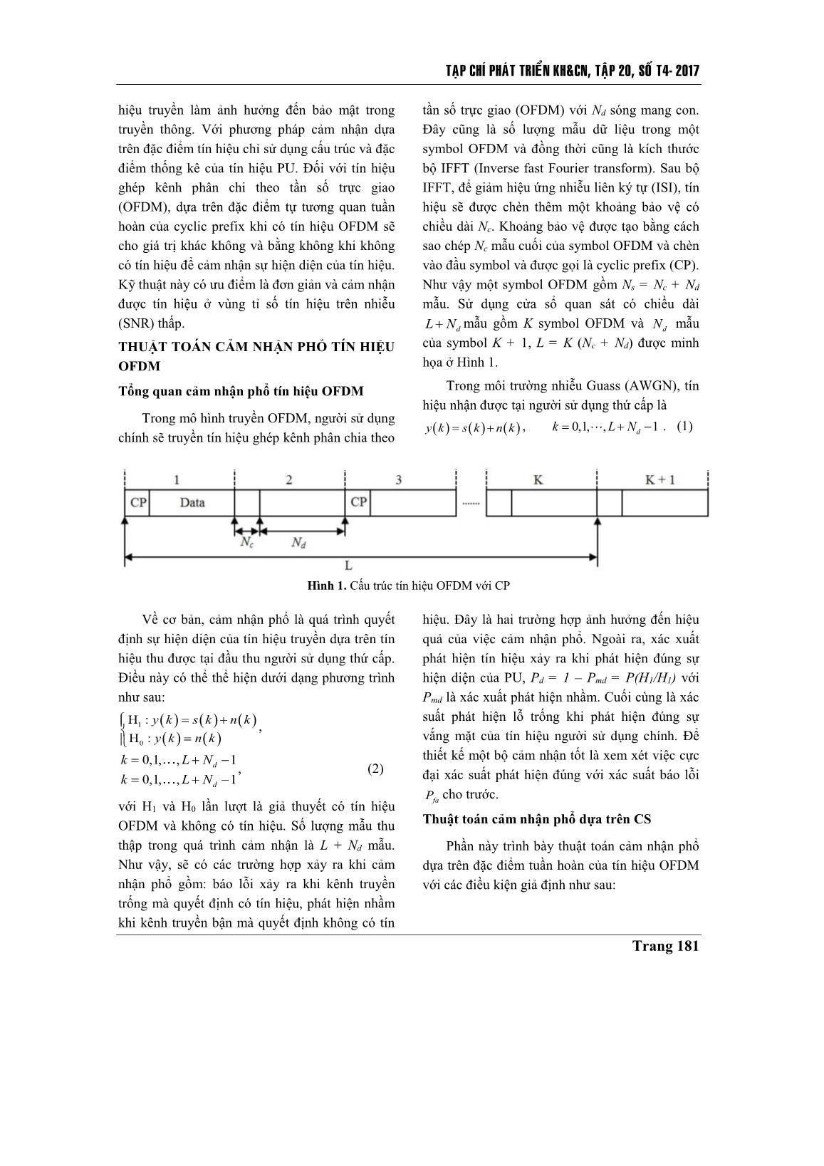 Cảm nhận phổ trong vô tuyến nhận thức cho tín hiệu ghép kênh phân chia theo tần số trực giao qua kênh truyền nhiễu trắng trang 2
