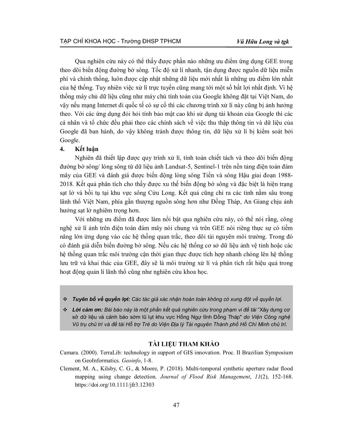 Ứng dụng công nghệ xử lí ảnh viễn thám trên nền tảng điện toán đám mây (Gee) trong theo dõi biến động đường bờ sông – thí điểm tại sông Cửu Long trang 10