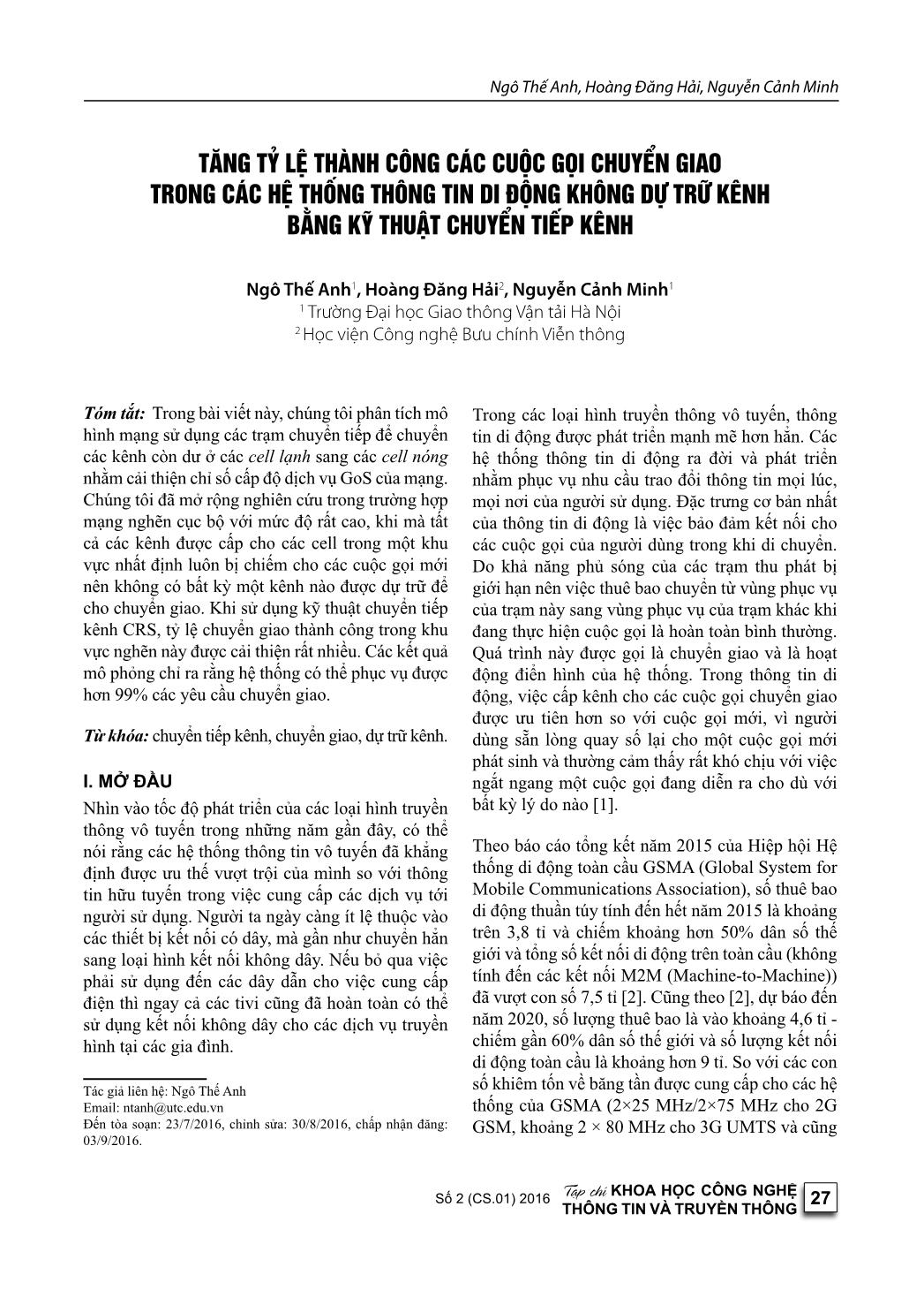 Tăng tỷ lệ thành công các cuộc gọi chuyển giao trong các hệ thống thông tin di động không dự trữ kênh bằng kỹ thuật chuyển tiếp kênh trang 1