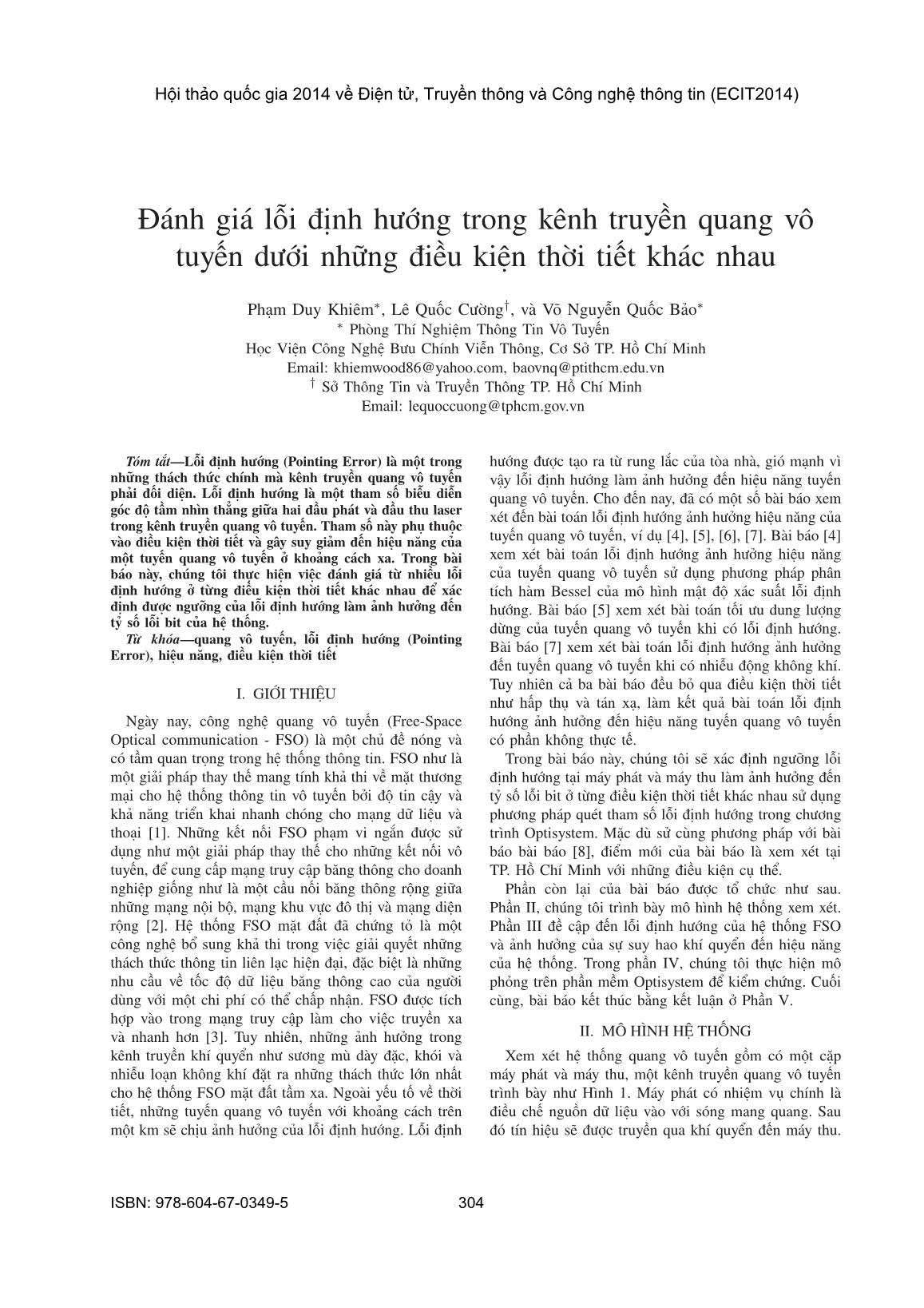 Đánh giá lỗi định hướng trong kênh truyền quang vô tuyến dưới những điều kiện thời tiết khác nhau trang 1