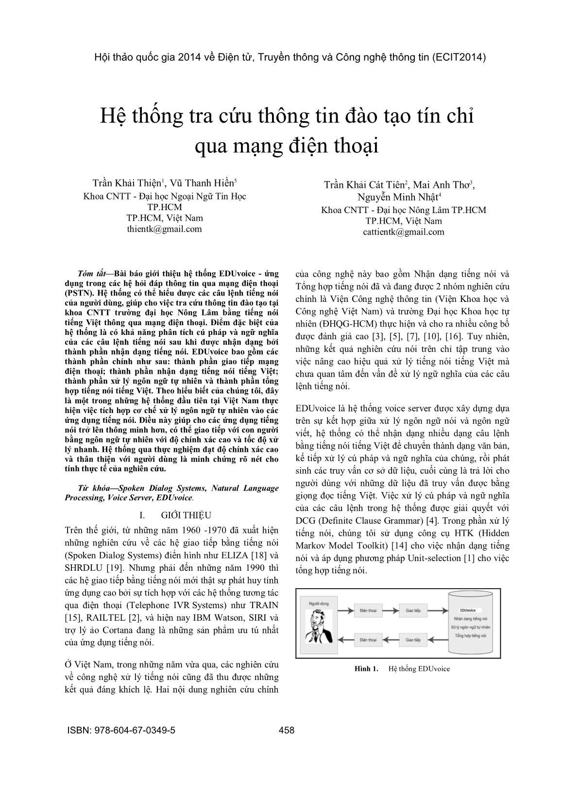 Hệ thống tra cứu thông tin đào tạo tín chỉ qua mạng điện thoại trang 1