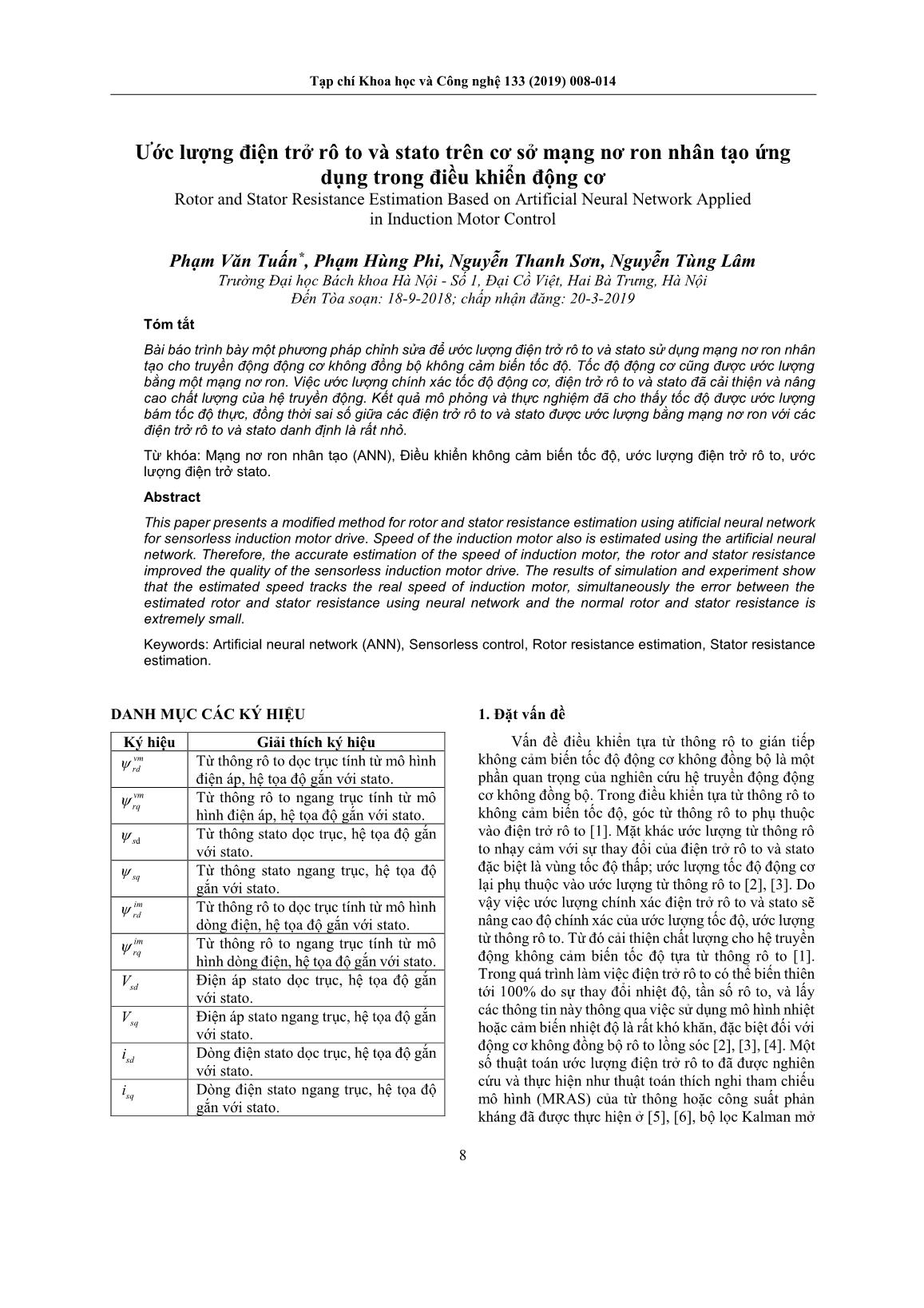 Ước lượng điện trở rô to và stato trên cơ sở mạng nơ ron nhân tạo ứng dụng trong điều khiển động cơ trang 1